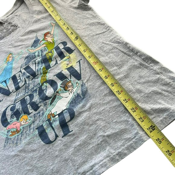 Disney Stores Peter Pan T-shirt Gray XL Never Grow Up Scoop Neck Short Sleeve - Picture 2 of 5